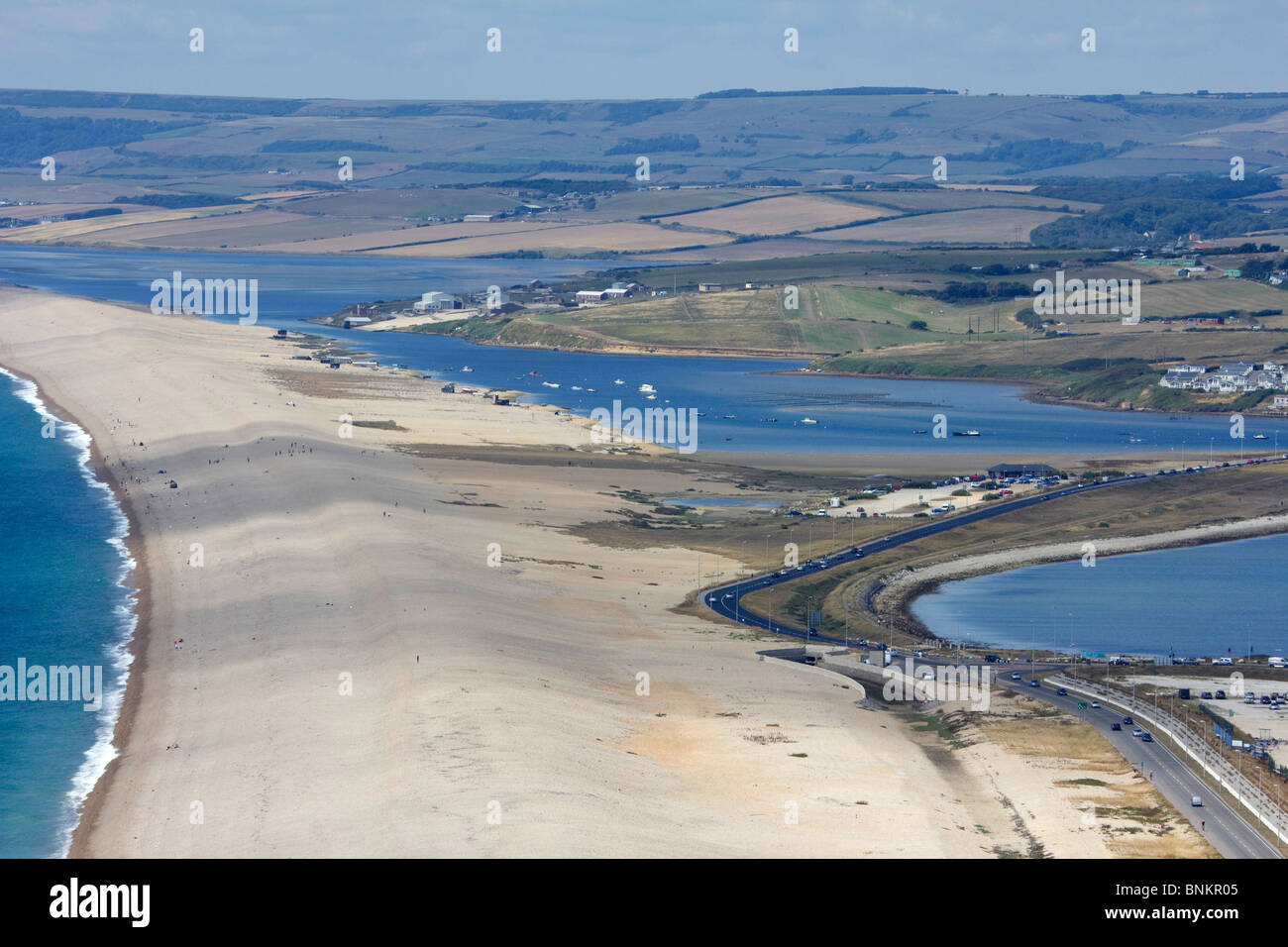 chesil beach from portland heights dorset england uk gb Stock Photo Alamy