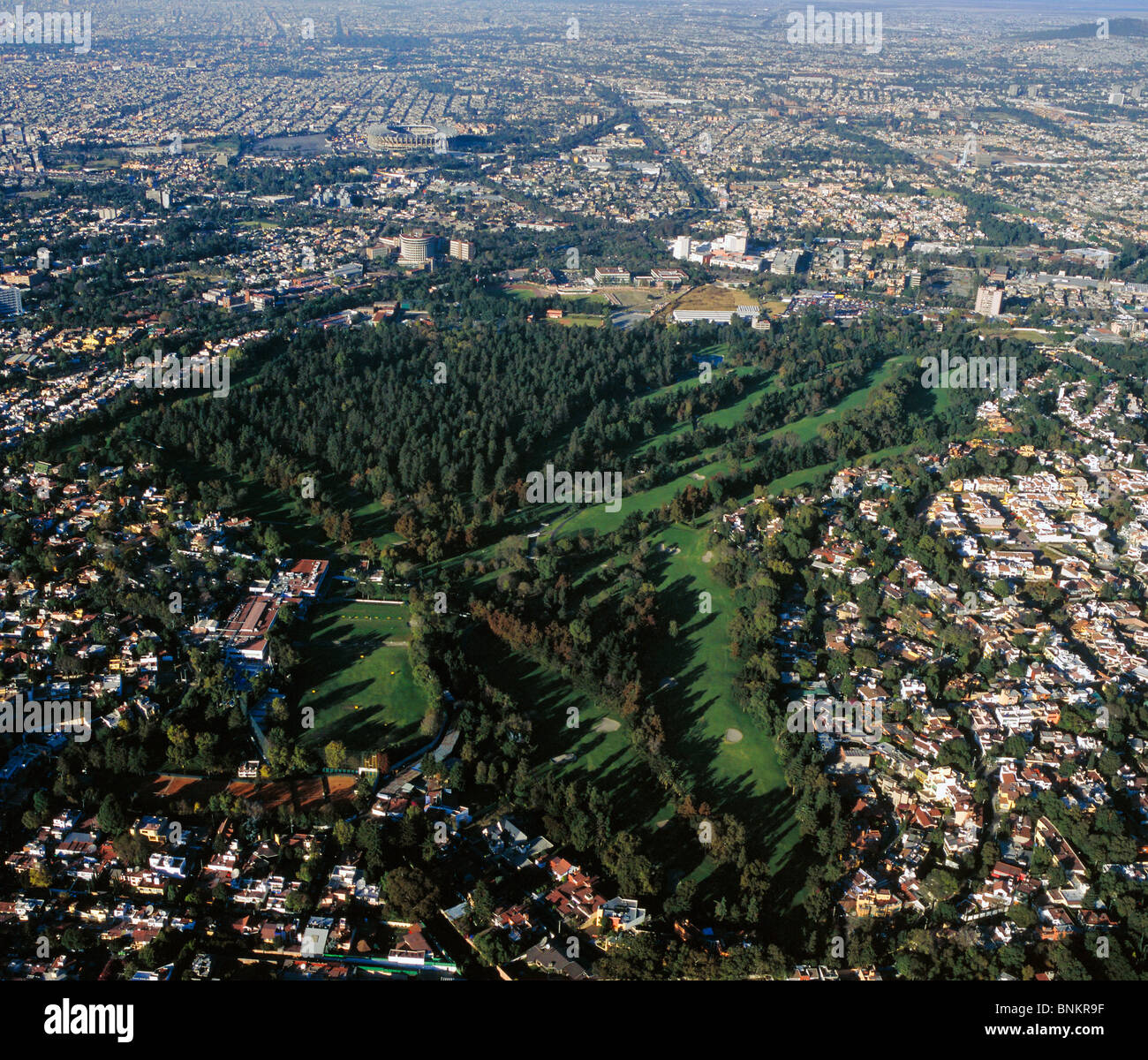 aerial view above Club de Golf Mexico Mexico Golf Club Tlalpan Mexico City Stock Photo