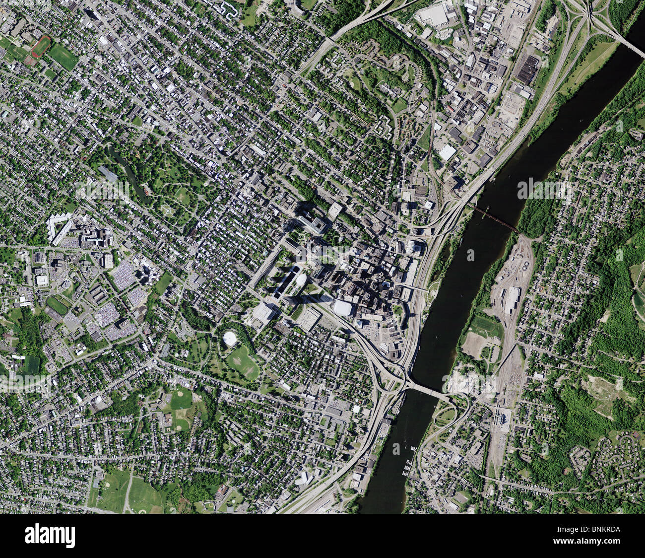 aerial map view above Hudson river Albany New York Stock Photo