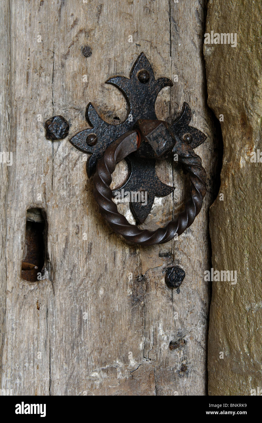 Door handle and keyhole, All Saints Church, Weston on Avon, Warwickshire, England, UK Stock Photo