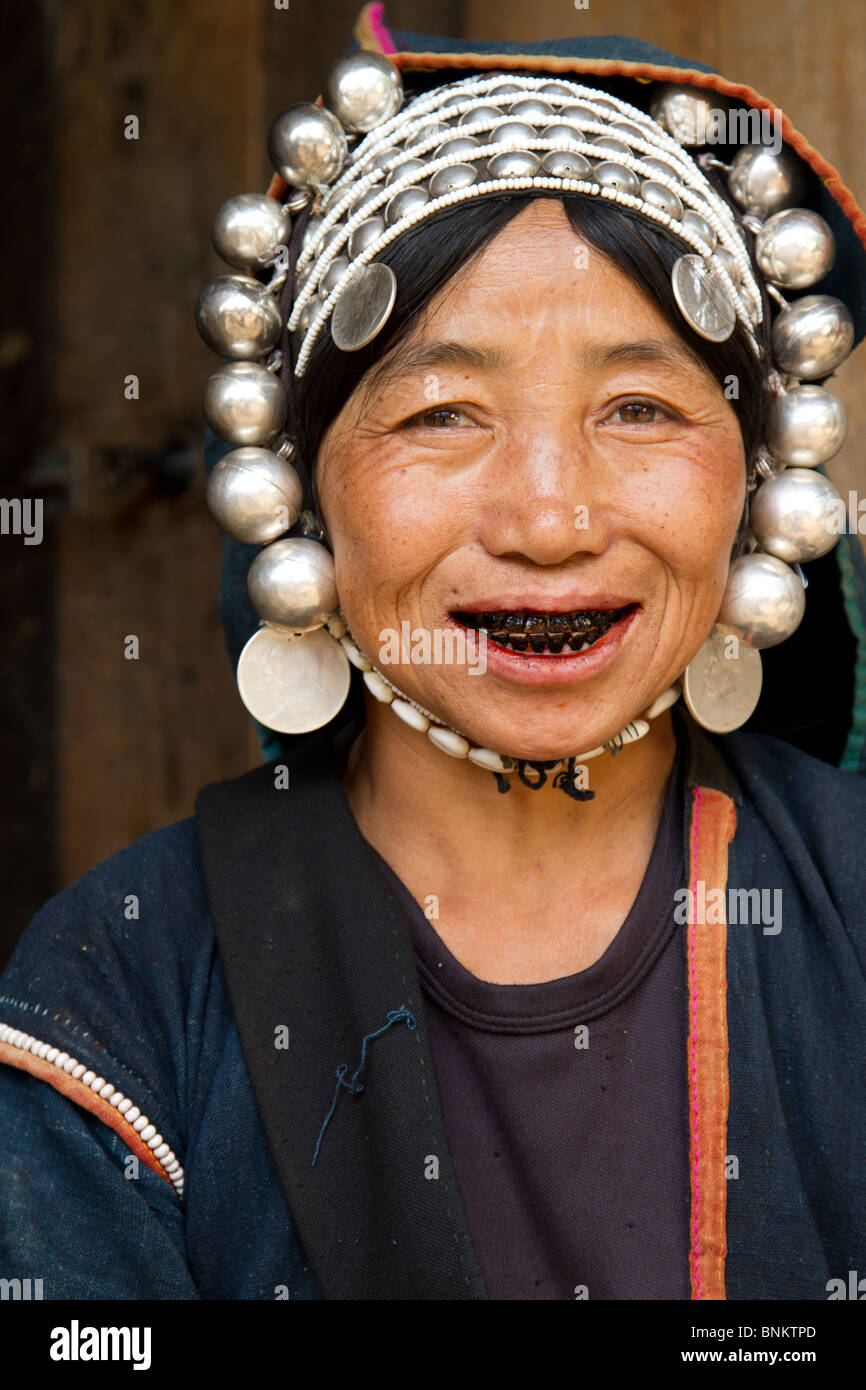 Akha woman chewing beetlenut Stock Photo