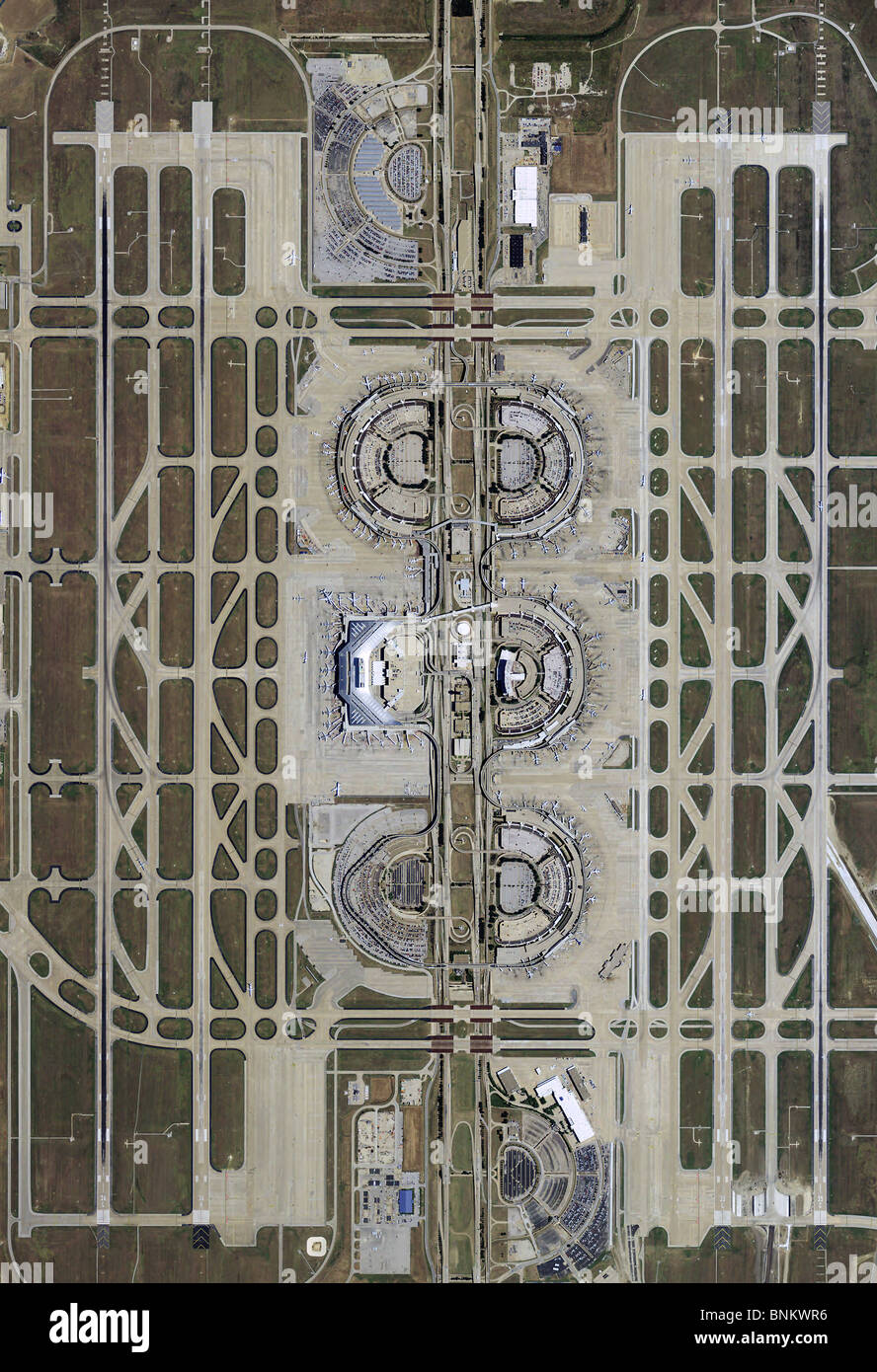 aerial map view above Dallas Fort Worth airport DFW Irving Texas Stock Photo