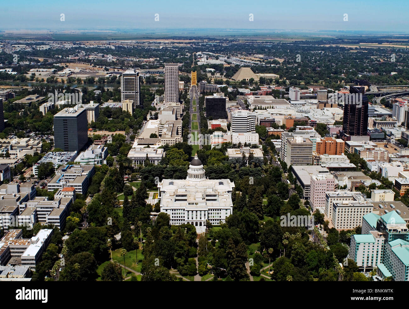 aerial view above California State Capitol building Sacramento Stock Photo