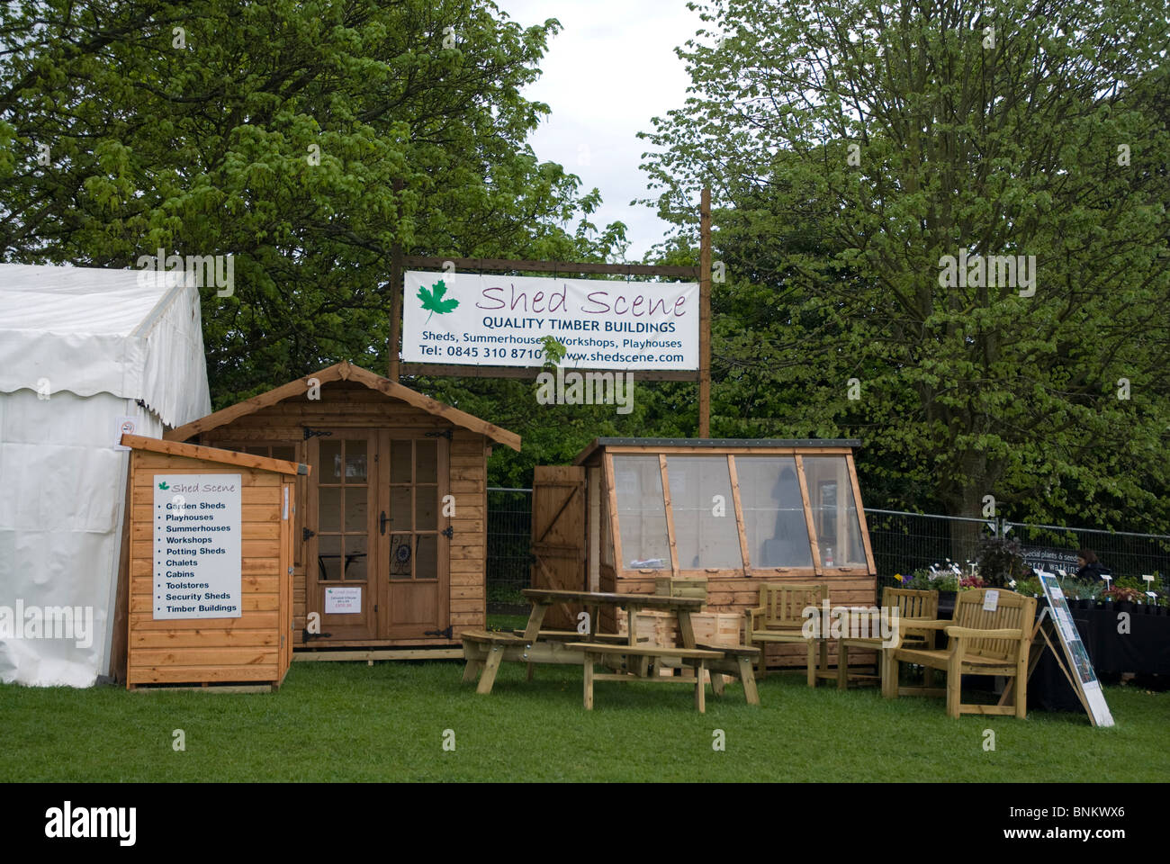 Sheds and garden furniture Bath Flower Show, Bath Somerset UK Stock