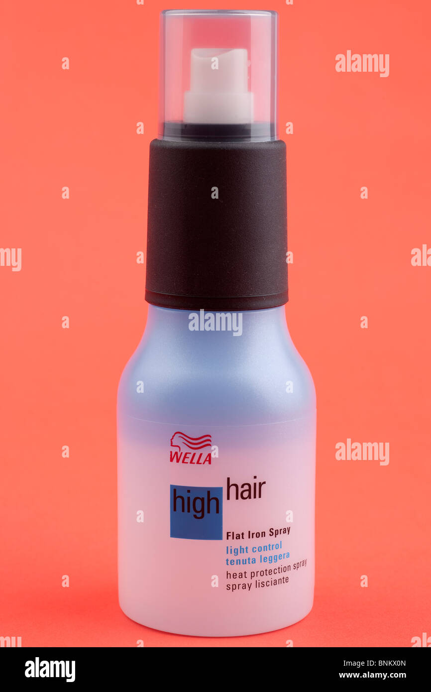Bottle of Wella High hair flat iron spray Stock Photo
