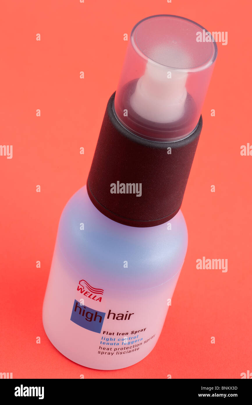 Bottle of Wella High hair flat iron spray Stock Photo