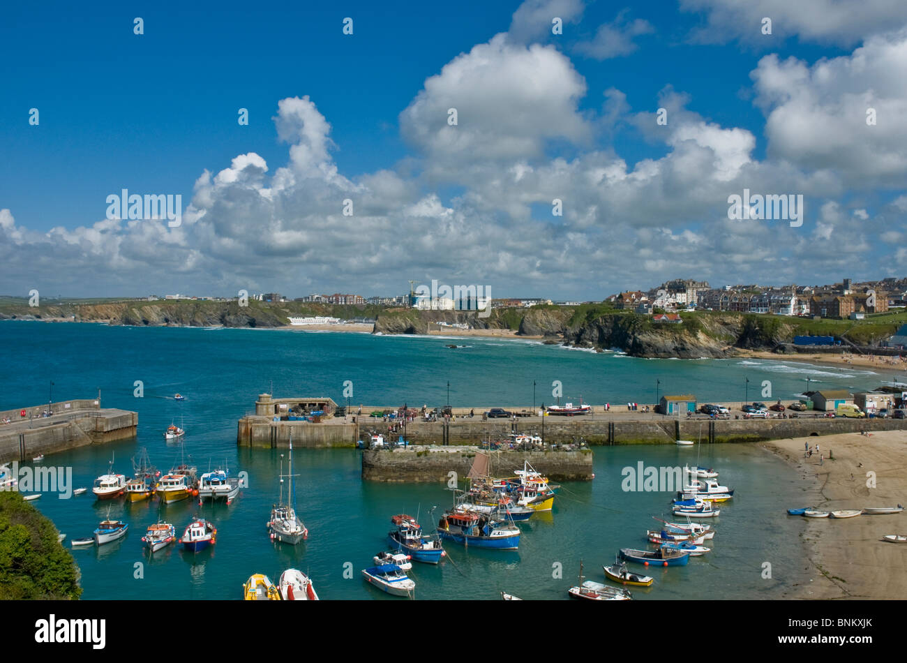 Looking down on the harbour Newquay Cornwall England Stock Photo
