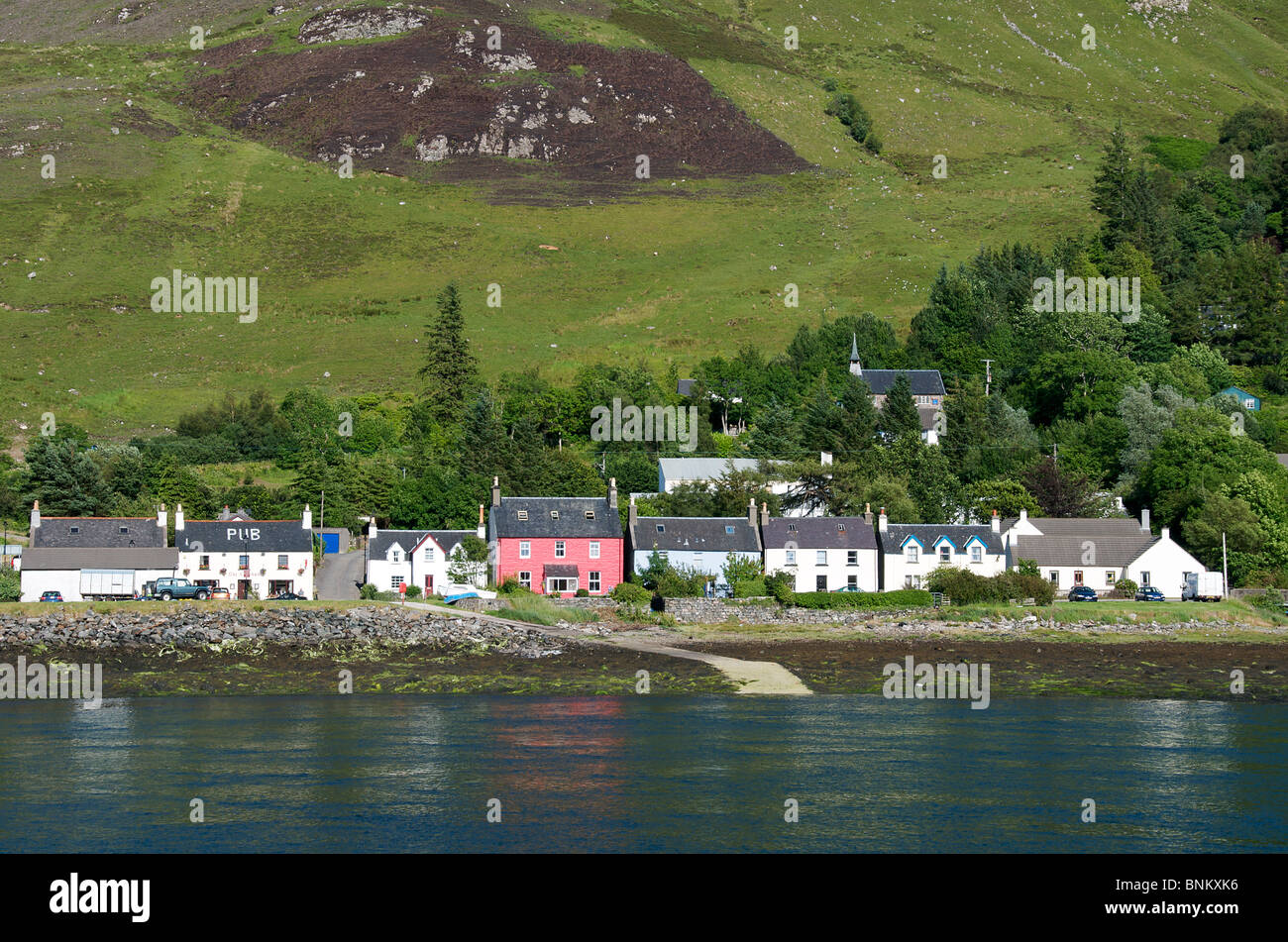 Coloured houses Dornie Loch Duitch in Glen Shiel North West Scotland Stock Photo