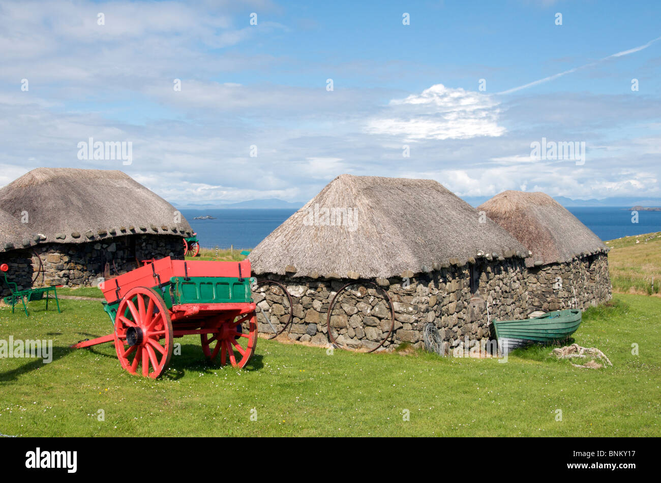 Old stone crofters cottages Museum of Life, Kilmuir, Trottenish Peninsular, Island of Skye, Western Isles Scotland Stock Photo