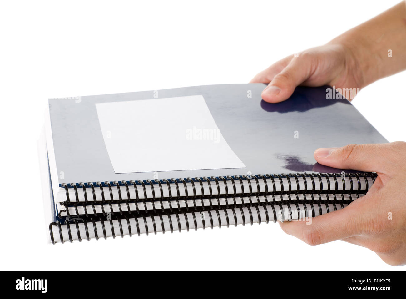 Blue school textbook, notebook or manual with white background Stock ...