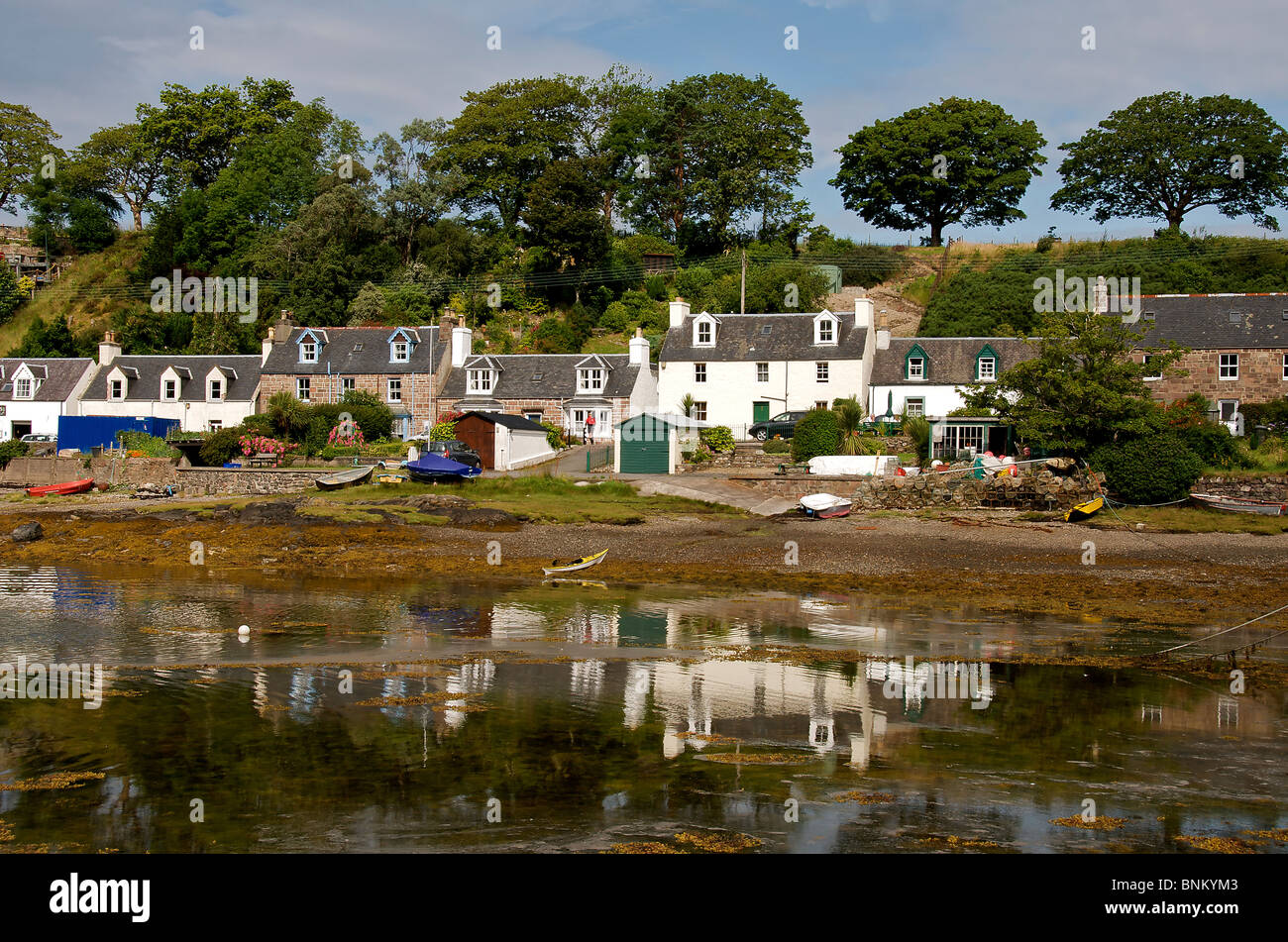 Waterfront houses Plocton Wester Ross, Ross and Cromarty Scottish Highlands North West Scotland Stock Photo
