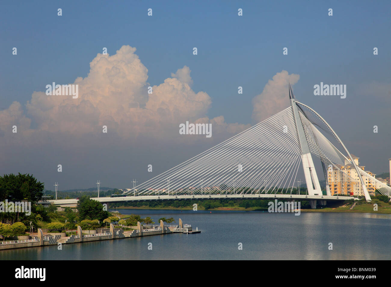 Malaysia, Putrajaya, Seri Wawasan Bridge, lake, Stock Photo