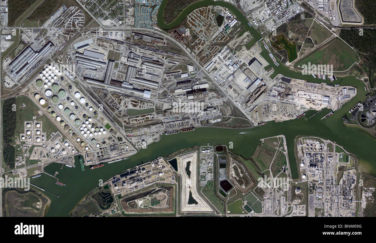 aerial map view above ship channel Port Houston Texas Stock Photo Alamy