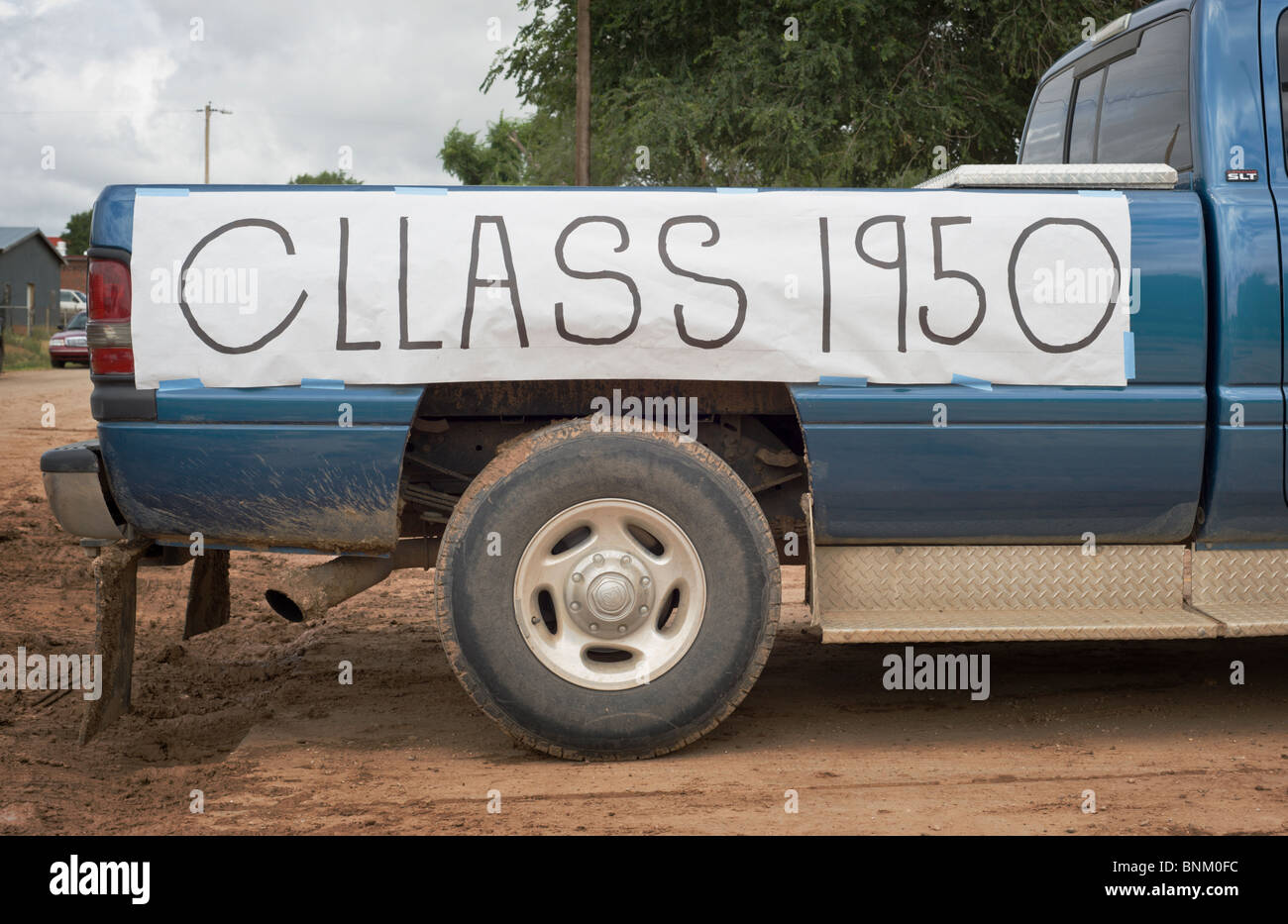 Perhaps the CLASS of 1950 was absent from spelling CLASS on the day they were to learn how to spell CLASS, in Corona, New Mexico Stock Photo