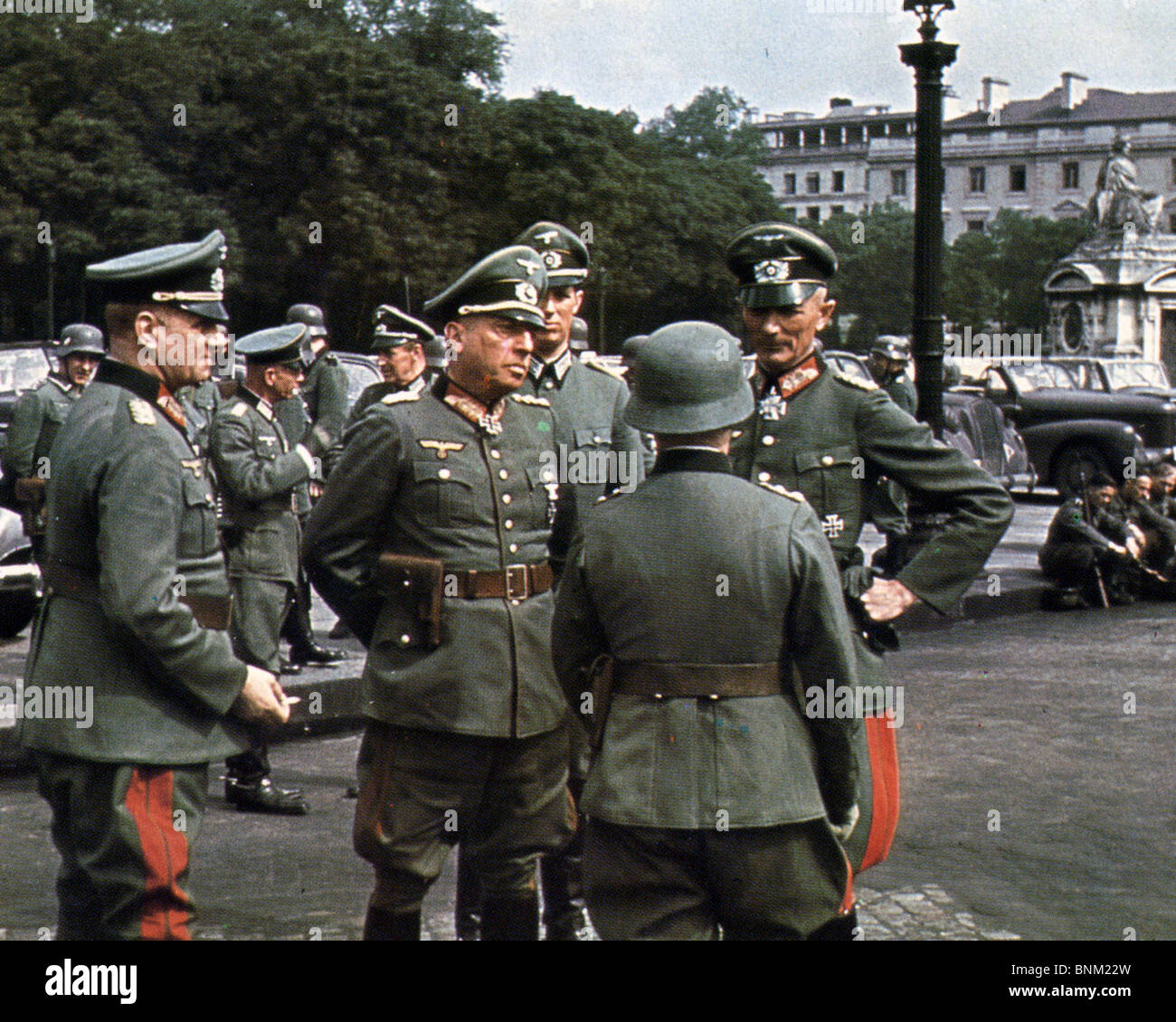 FIELD MARSHALL FEDOR von BOCK at right with other Nazi officers in Paris, June 1940 Stock Photo