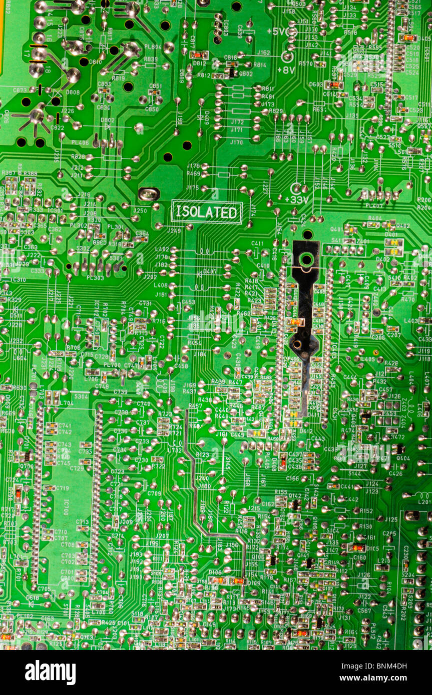 Detail of printed circuit board from a television. 'Isolated' Stock Photo