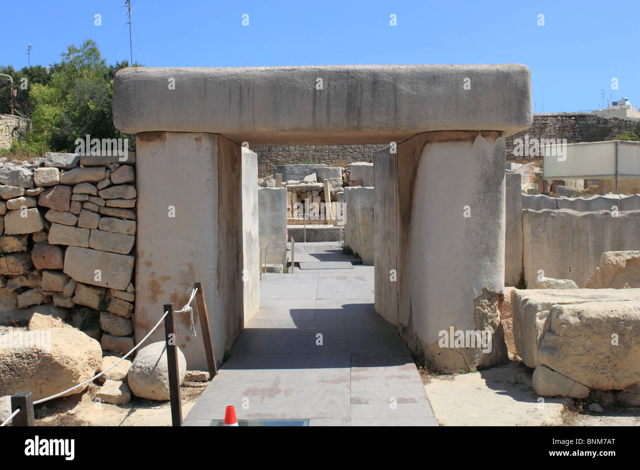 Reconstructed entrance to the neolithic South Temple* (3000-2500BC), Tarxien, central Malta, Mediterranean, Europe Stock Photo