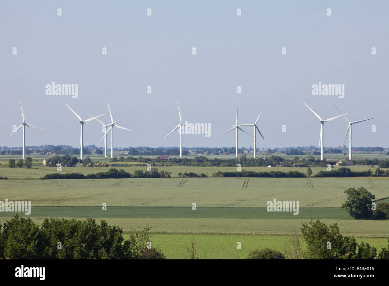 Wind farm in the Cambridgeshire Fens Stock Photo