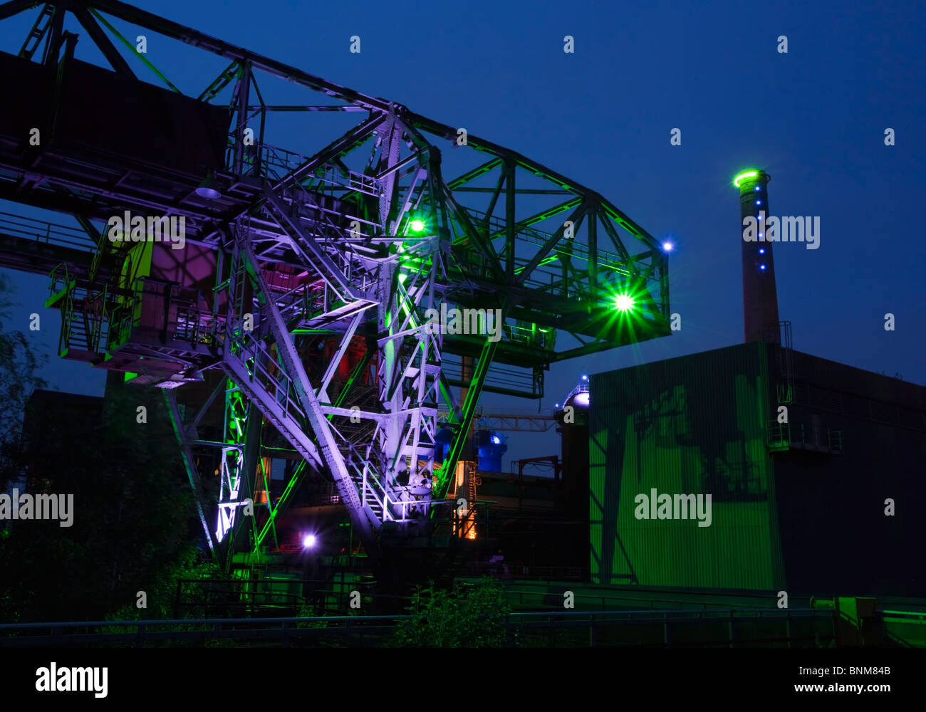 Landschaftspark Duisburg-Nord, illuminated at night Stock Photo