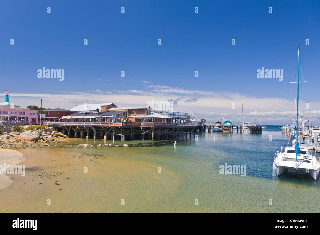 Historic Fishermans Wharf shopping and restaurant area in Monterey California Stock Photo
