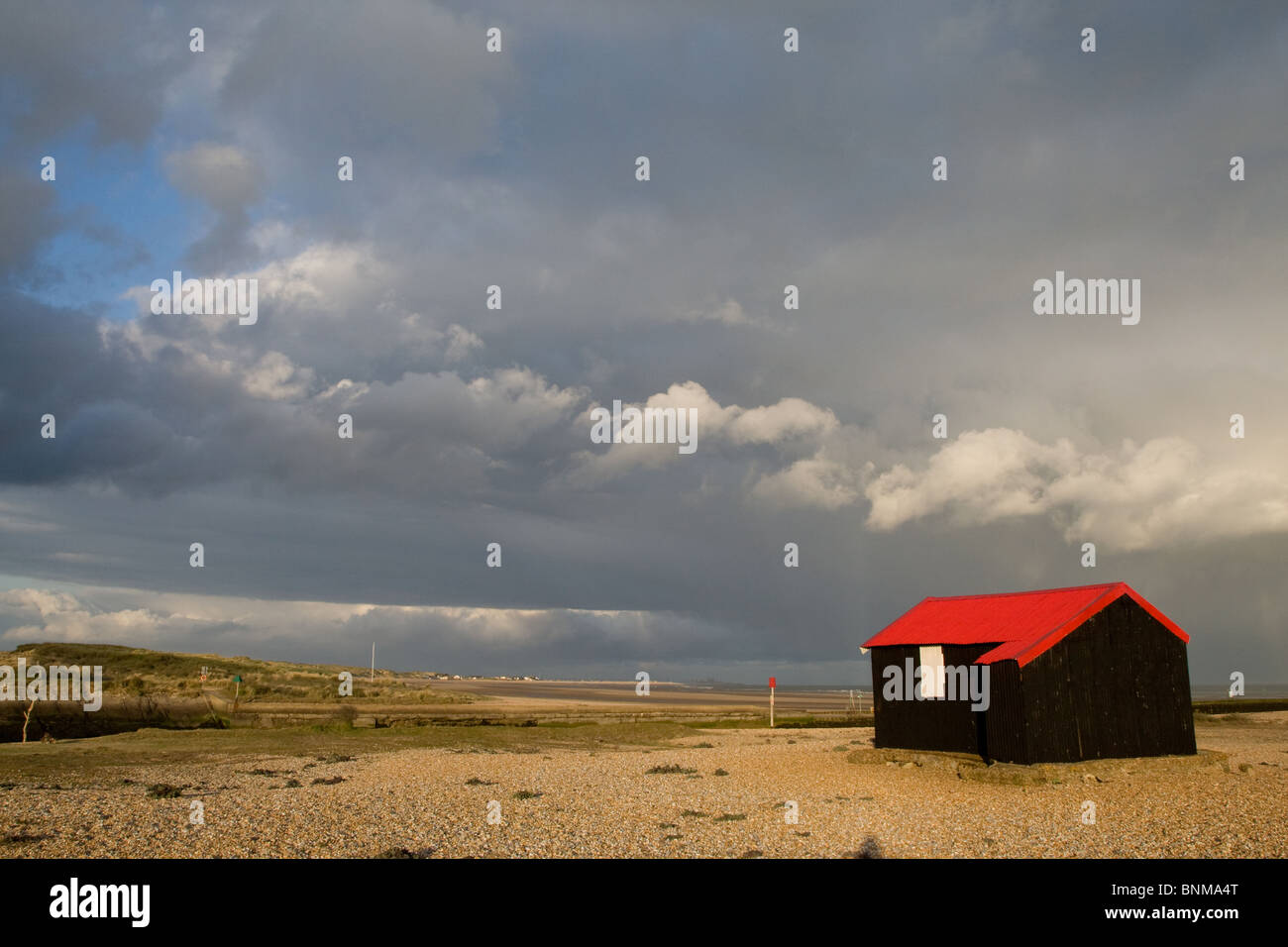 Fisherman's Hut on shingle at Rye Harbour, East Sussex Stock Photo