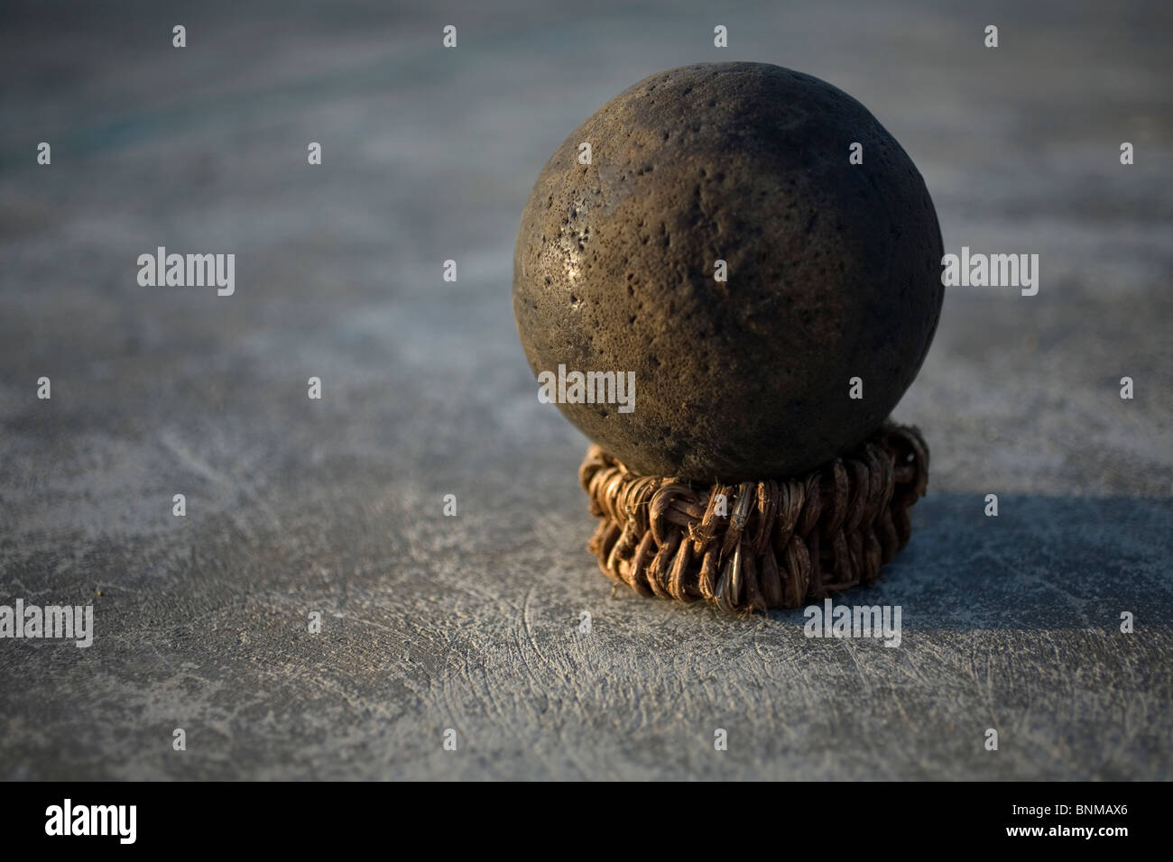 A ball is displayed before a match of the Mayan Ball Game, known as Pok