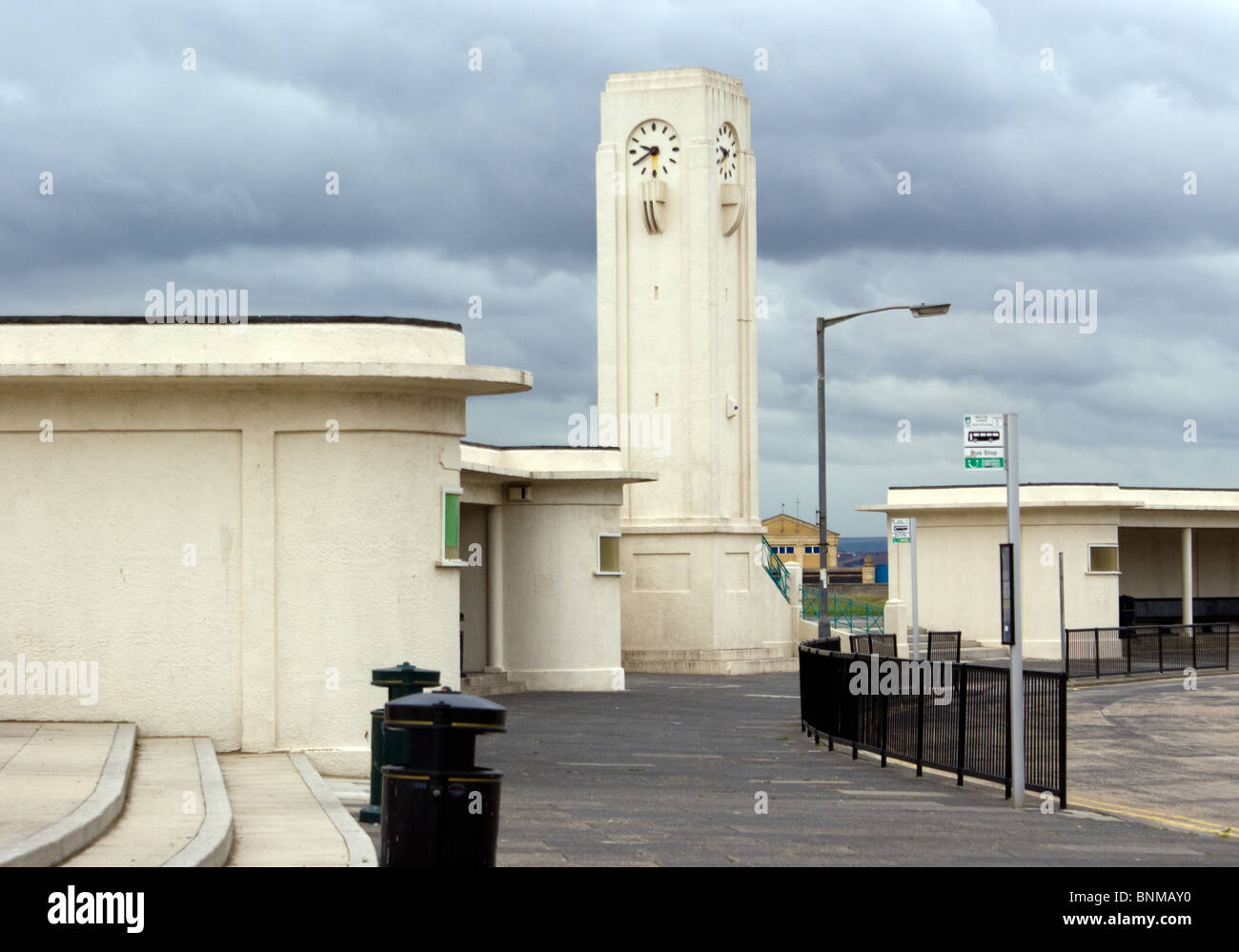WHITE ART DECO BUS STATION AND CLOCK TOWER SEATON CAREW HARTLEPOOL