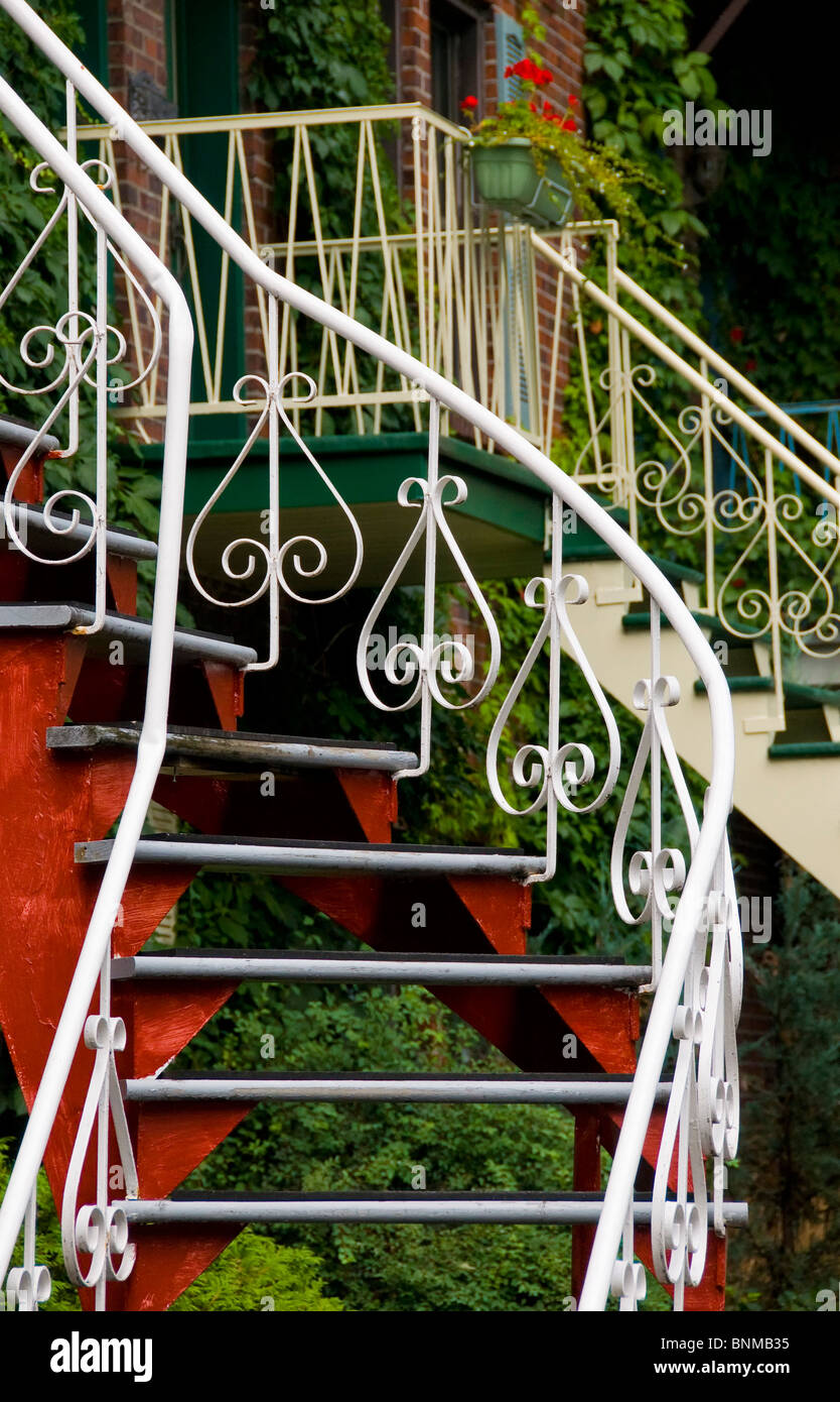 Typical external staircase of a house Plateau Mont Royal Montreal Canada Stock Photo