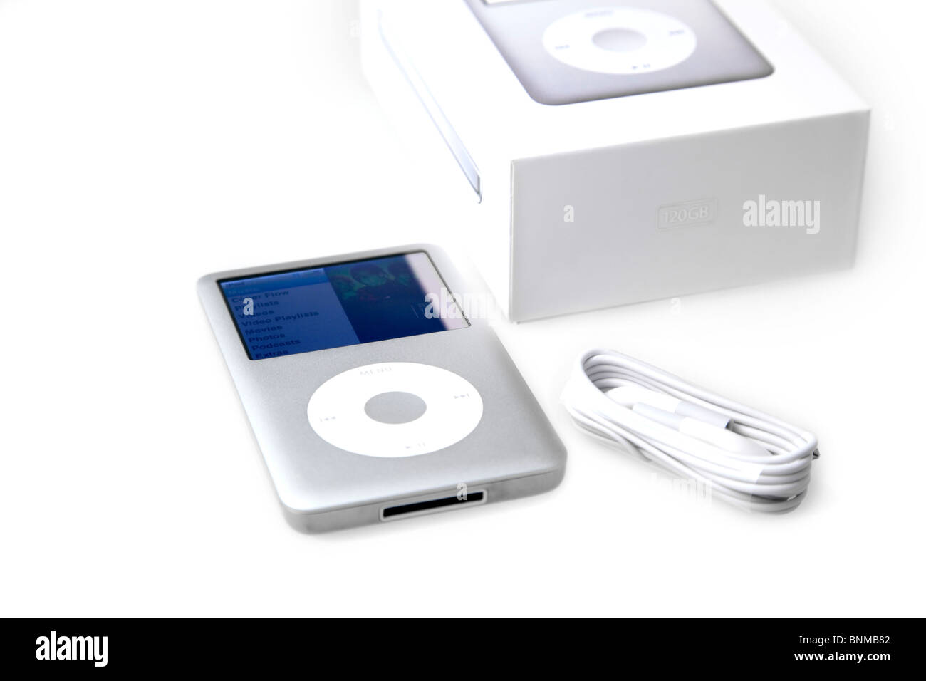 Music, Portable MP3 Player, Apple i-pod classic 120Gb. Music Player  Recorded Audio MP3 Personal Portable Pocket Silver Grey Gray Stock Photo -  Alamy