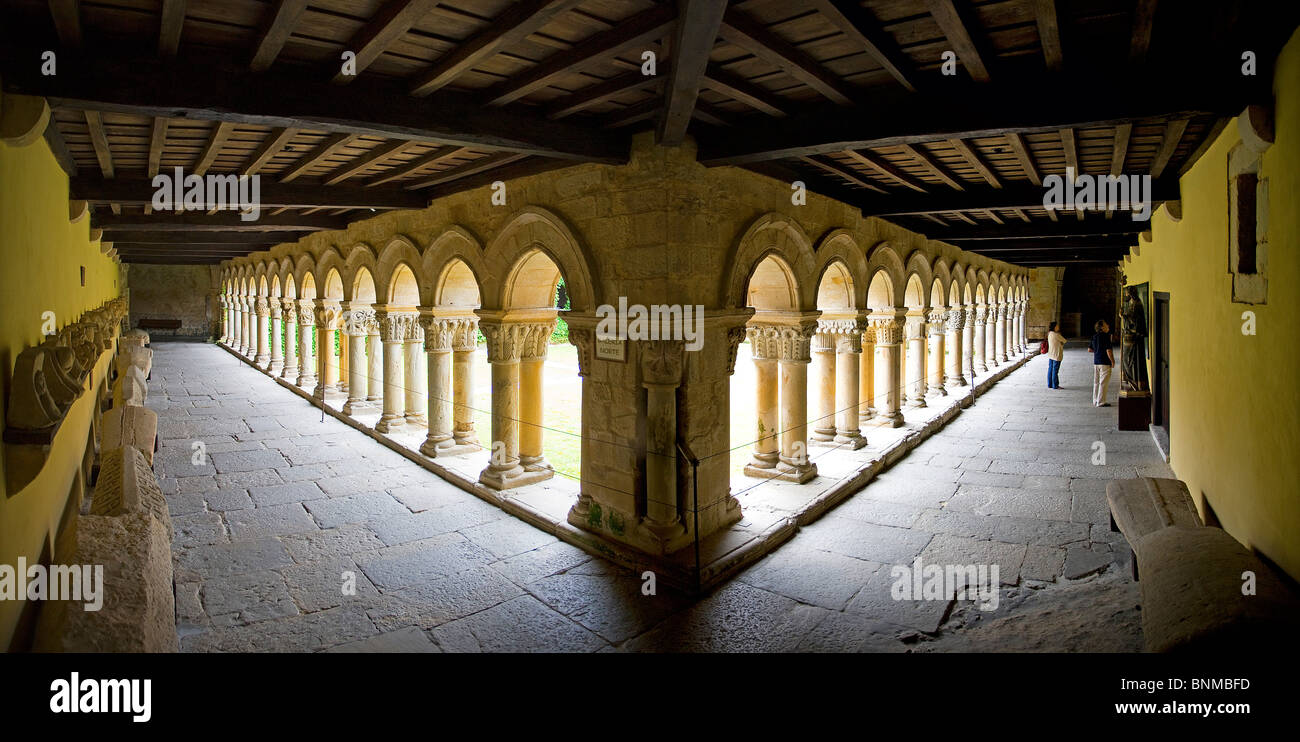 Spain Cantabria Santillana de Mar Santa Juliana Colegiata cloister cloister columns holidays travel, Stock Photo