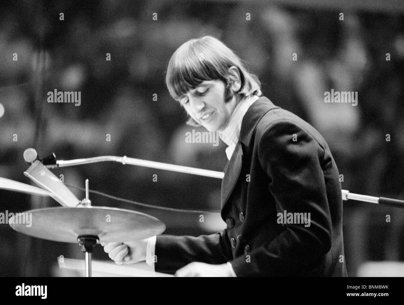 The Beatles music pop group band concert Germany Essen 1966 Ringo Starr drummer Stock Photo