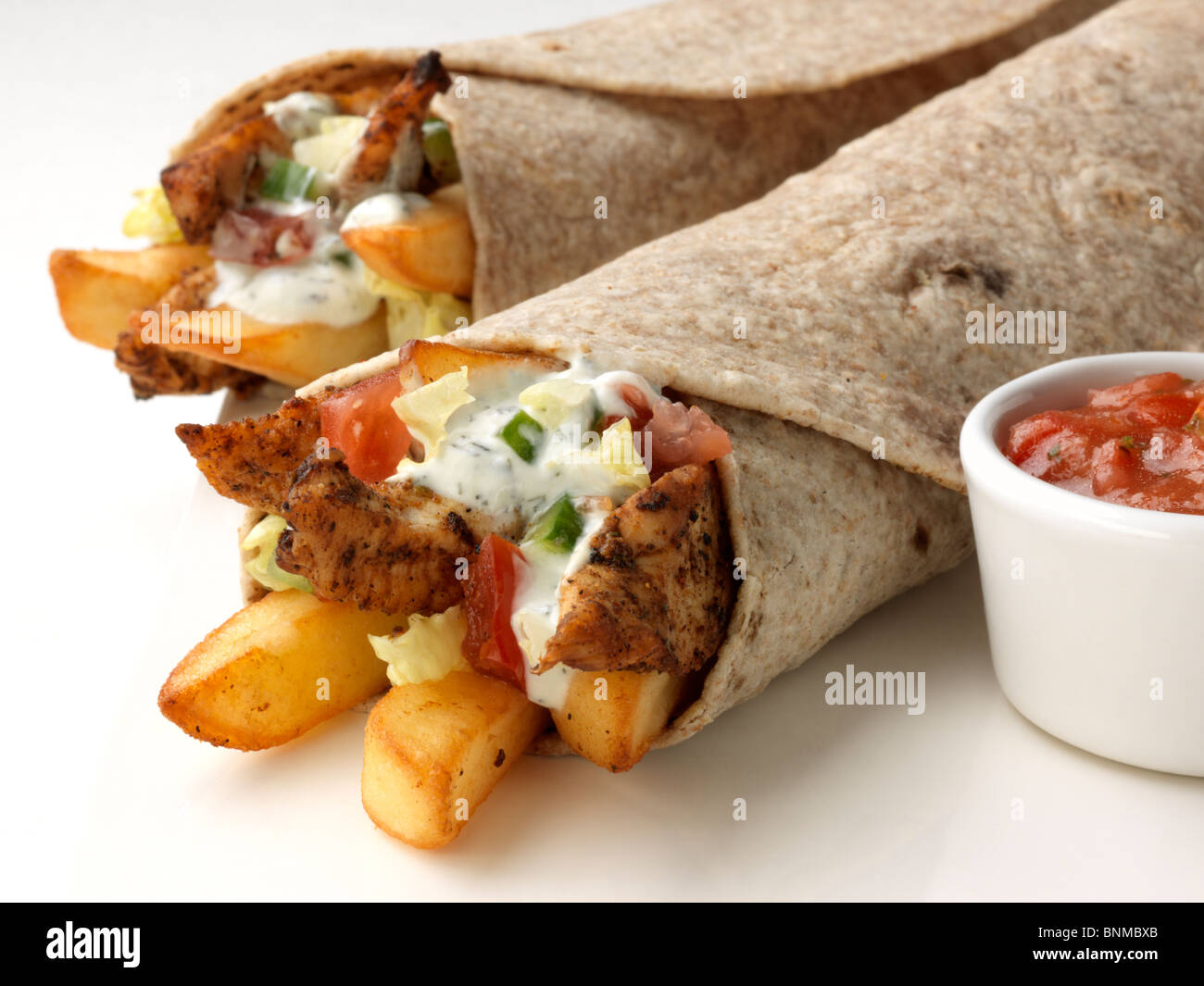 Chicken chapati wraps chips fusion hires stock photography and images