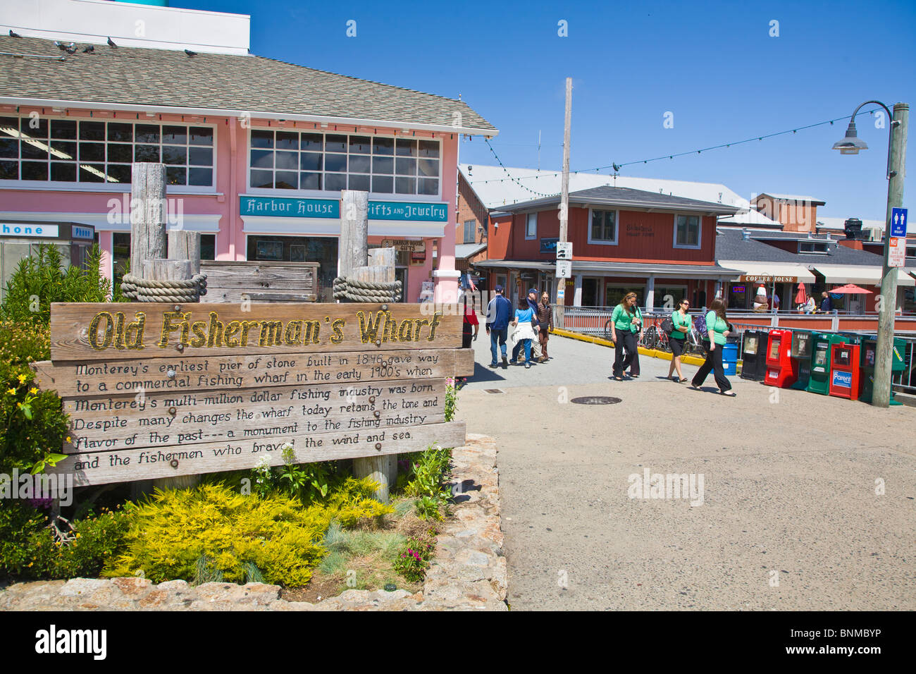 Historic Fishermans Wharf shopping and restaurant area in Monterey California Stock Photo