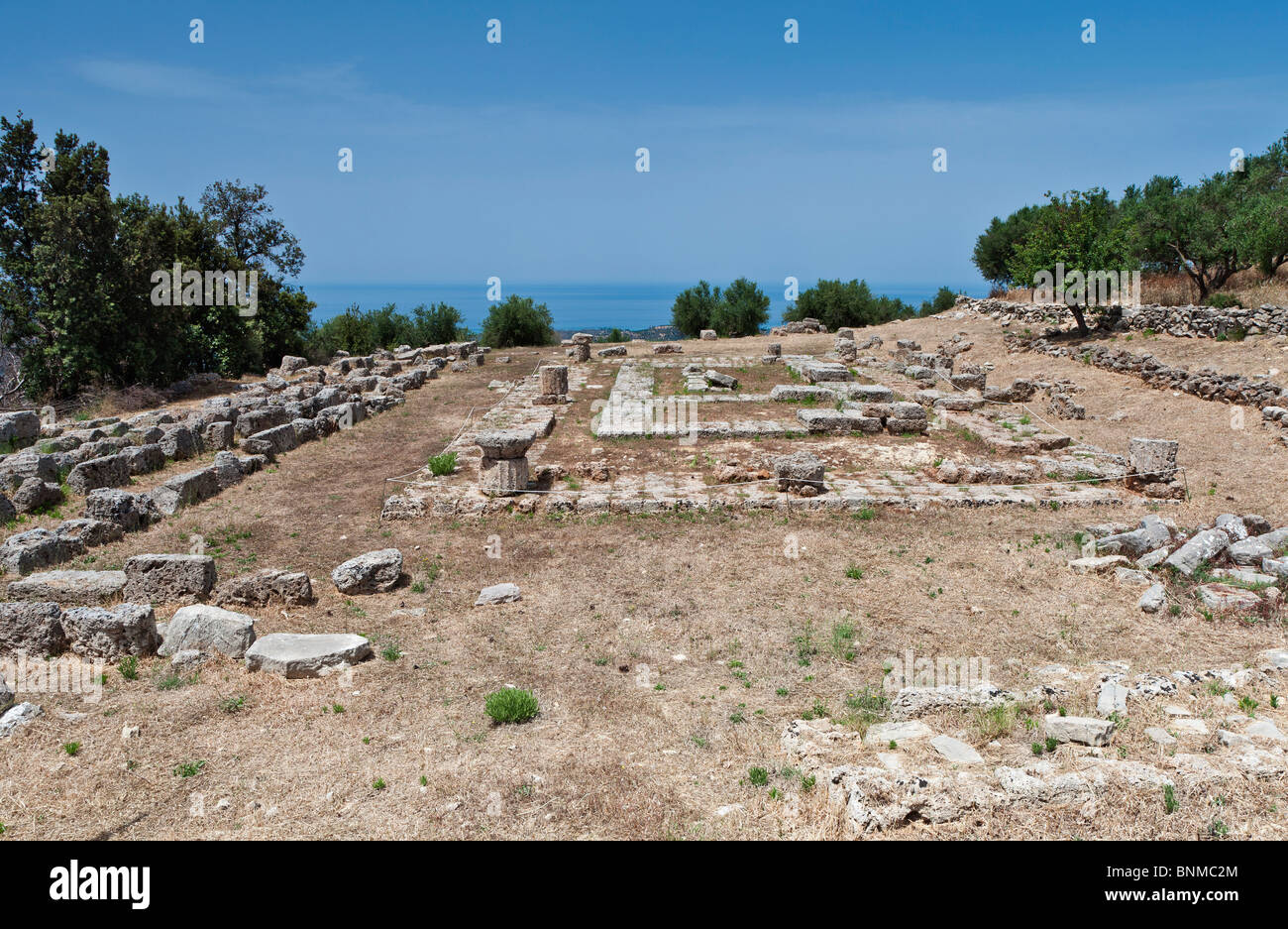 The Temple of Demeter at Lepreon, Greece. View from the east. Stock Photo