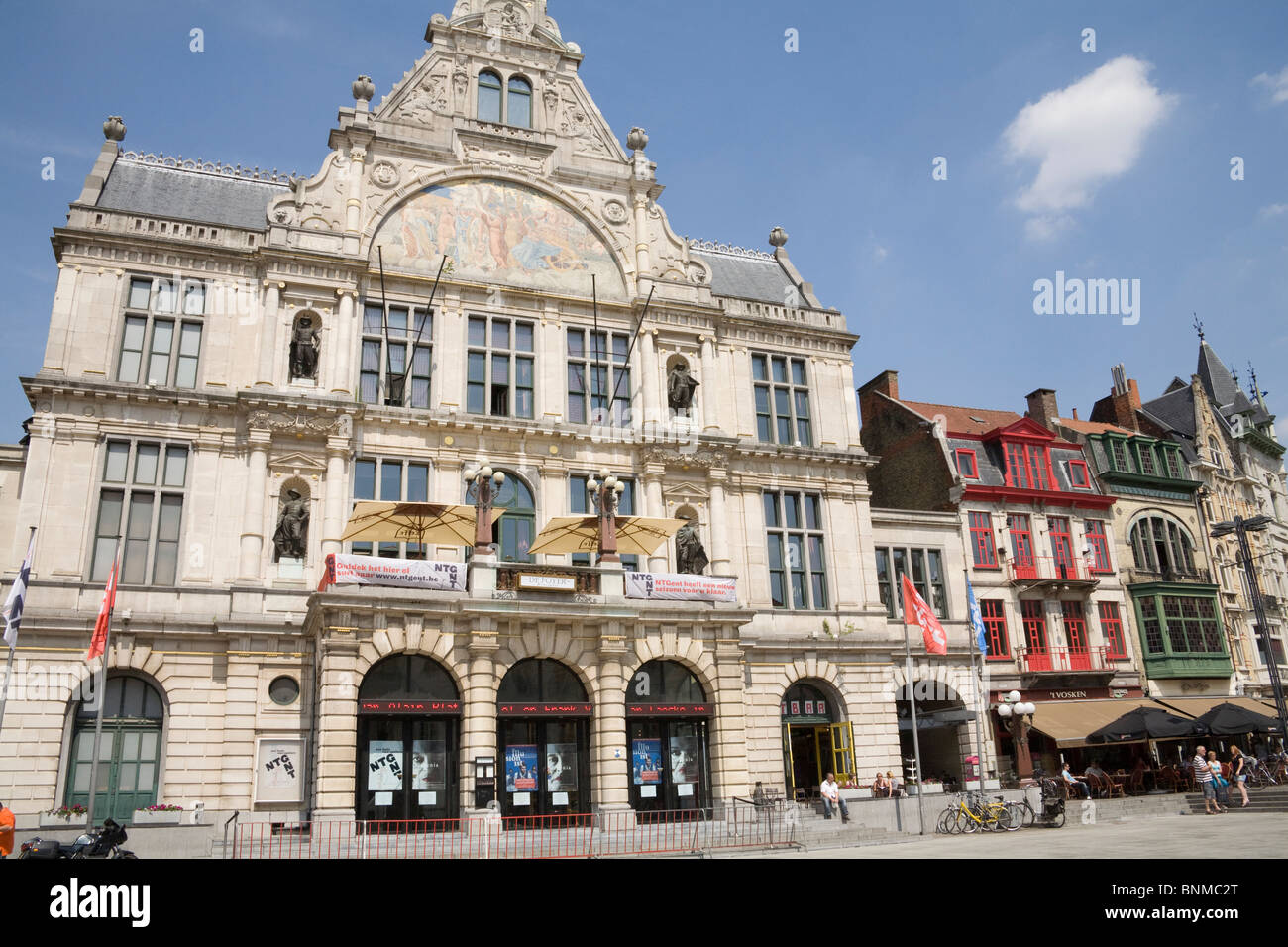 Ghent Belgium EU The former Royal Dutch Theatre dating to 1800's with other historic buildings in Sant Baafsplein Stock Photo