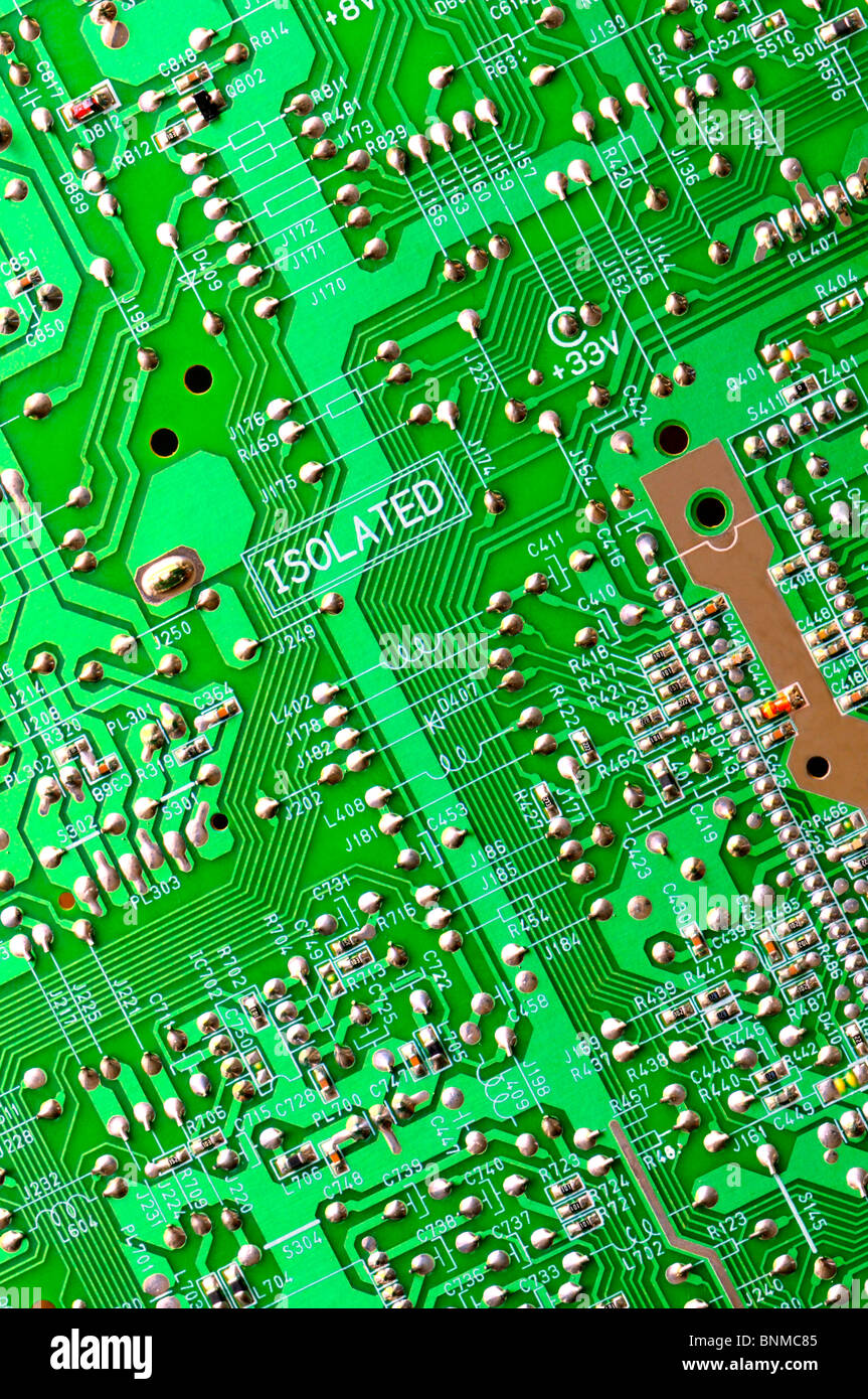 Detail of printed circuit board from a television. 'Isolated' Stock Photo
