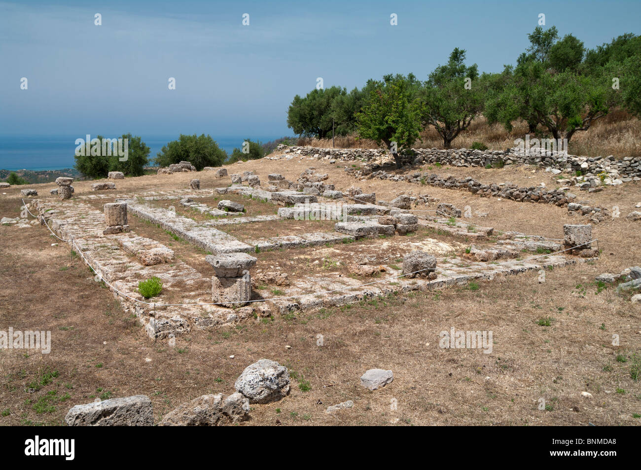 The Temple of Demeter at Lepreon, Greece. View from the southeast. Stock Photo