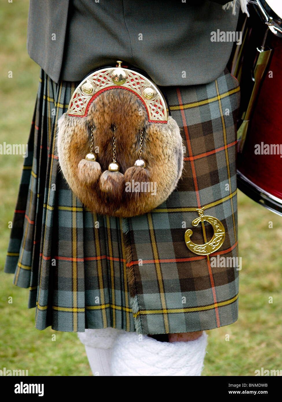 Close up of kilt and sporran on a drummer from a pipe band Stock Photo