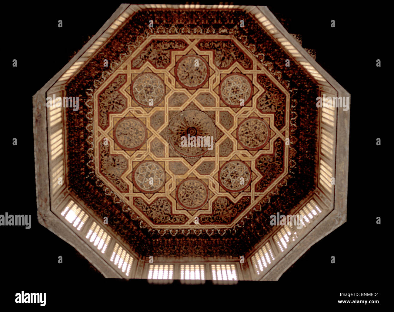 Inlaid woodwork ceiling of the Sultan Qaitbey Mosque in Cairo late 15th century, Mameluk craftmanship Stock Photo