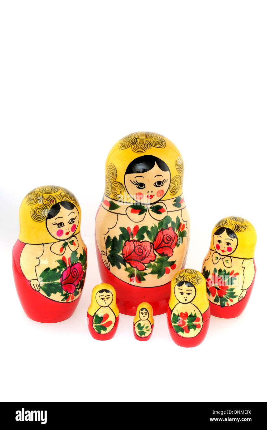 Russian Matryoshka doll in front of a white background Stock Photo
