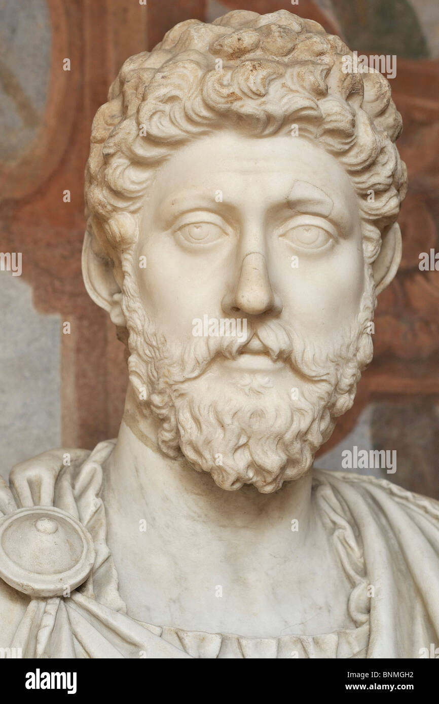 Rome. Italy. Portrait bust of Roman Emperor Marcus Aurelius in the
