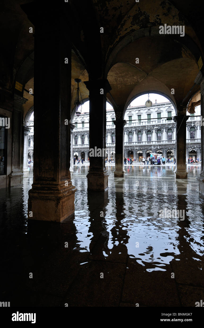 Venice. Italy. Acqua alta on Piazza San Marco. Stock Photo