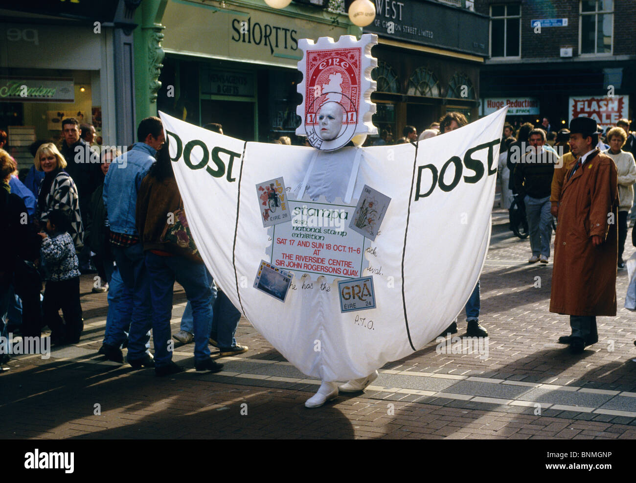 'The Dice Man' Popular Dublin figure promotes the POST OFFICE in Grafton St Dublin Stock Photo
