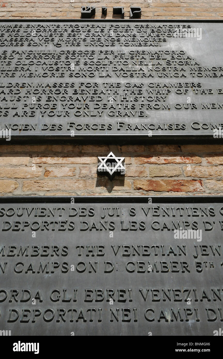 Venice. Italy. Holocaust Memorial in the Jewish Ghetto. Stock Photo