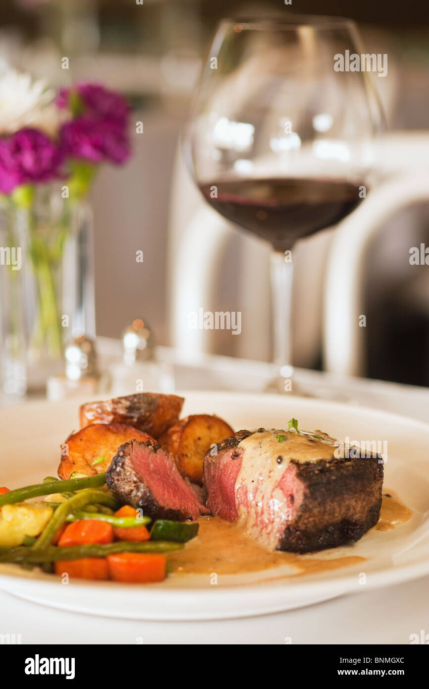 filet mignon with peppercorn crust and porcini mushroom sauce, Ventura, California, United