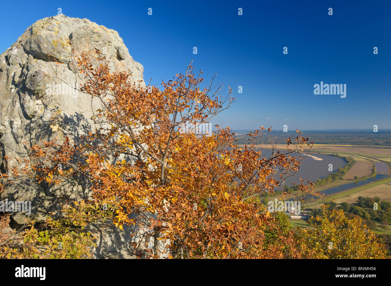 Arkansas River river view Overlook Petit Jean State Park autumn tree rock landscape from above Arkansas USA America North Stock Photo