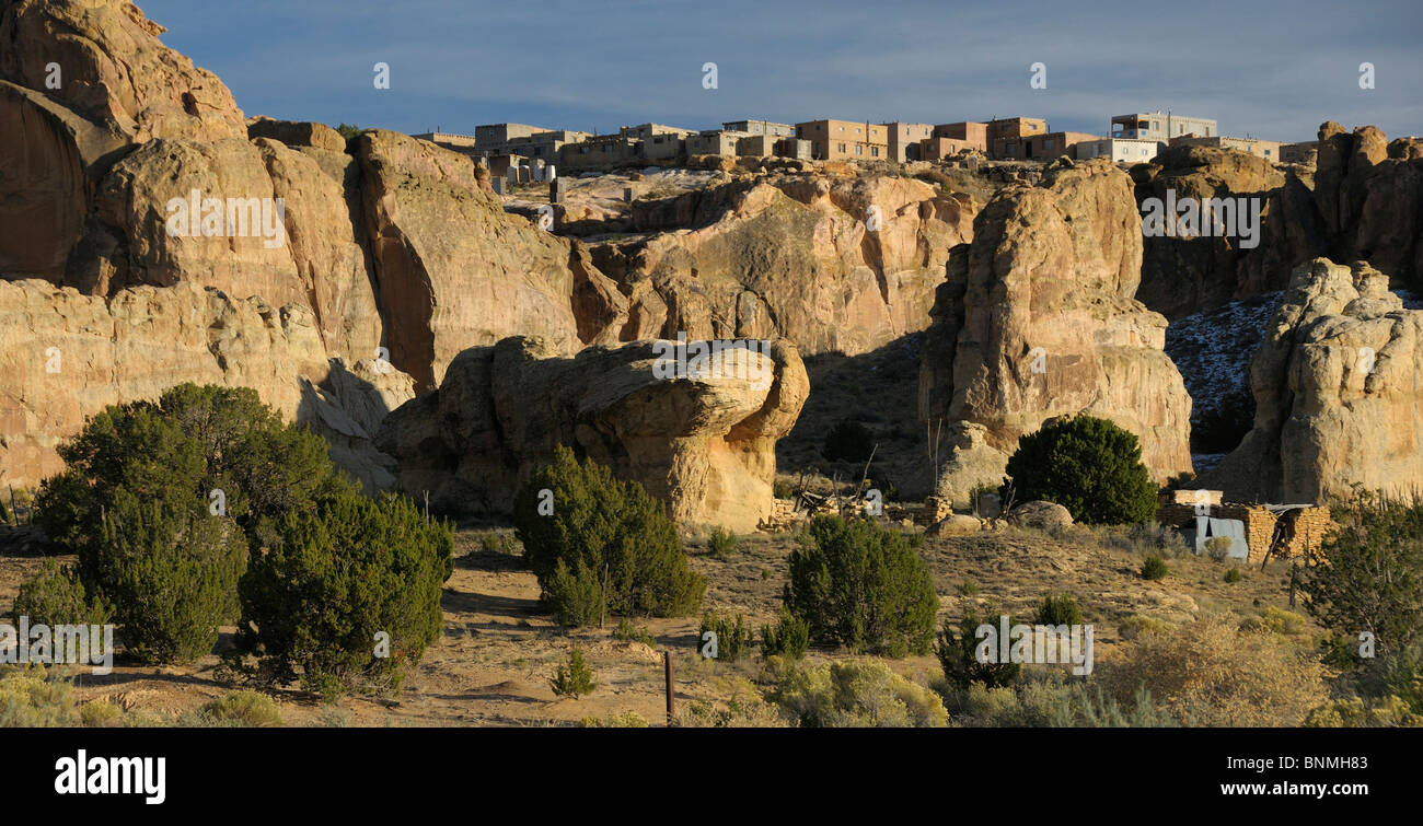 Landscape rocks city Acoma Pueblo Sky City Indian Pueblo New Mexico USA America North America Stock Photo