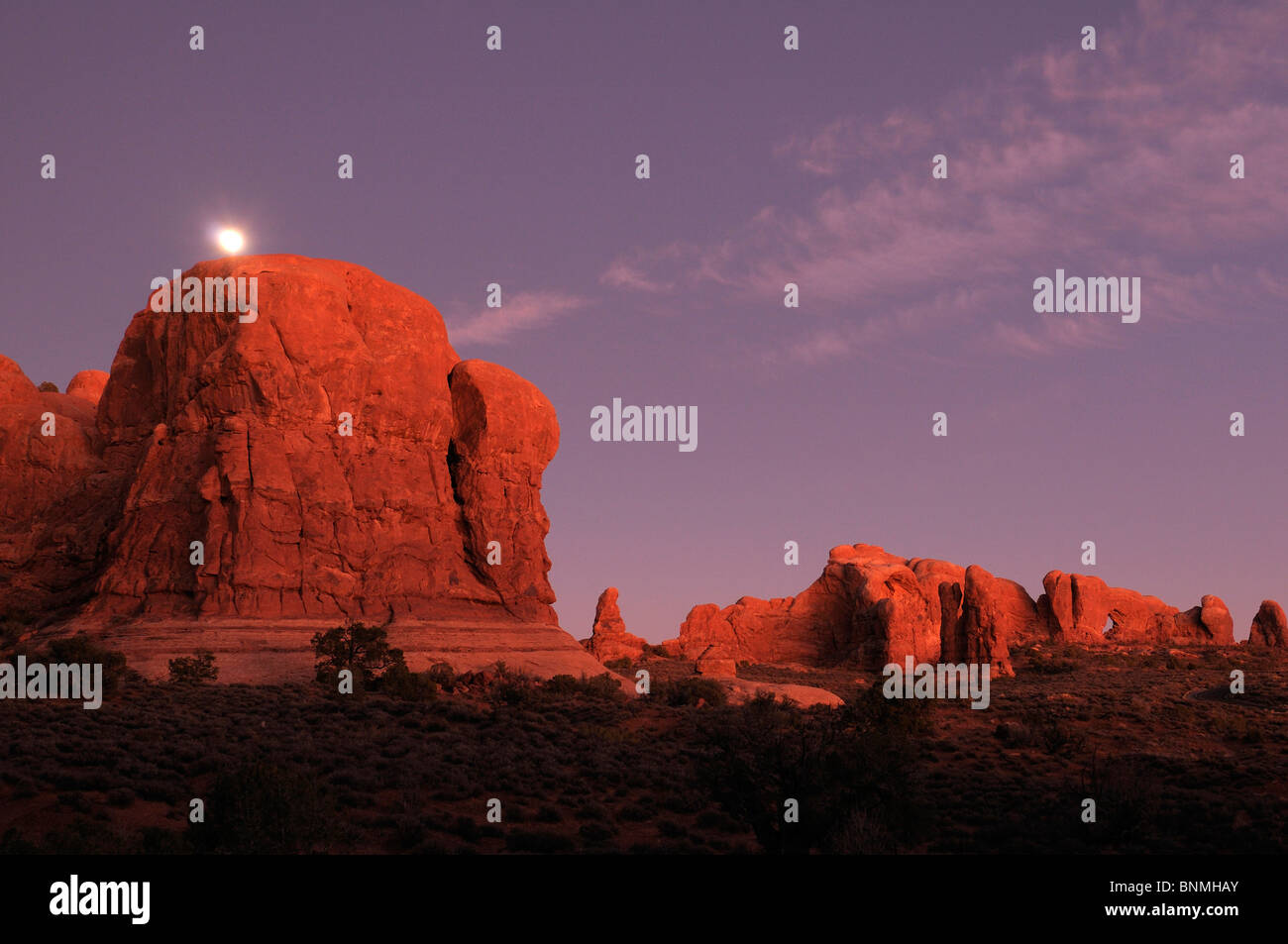 Moonrise dusk Window section rock formations Nature Landscape Arches ...