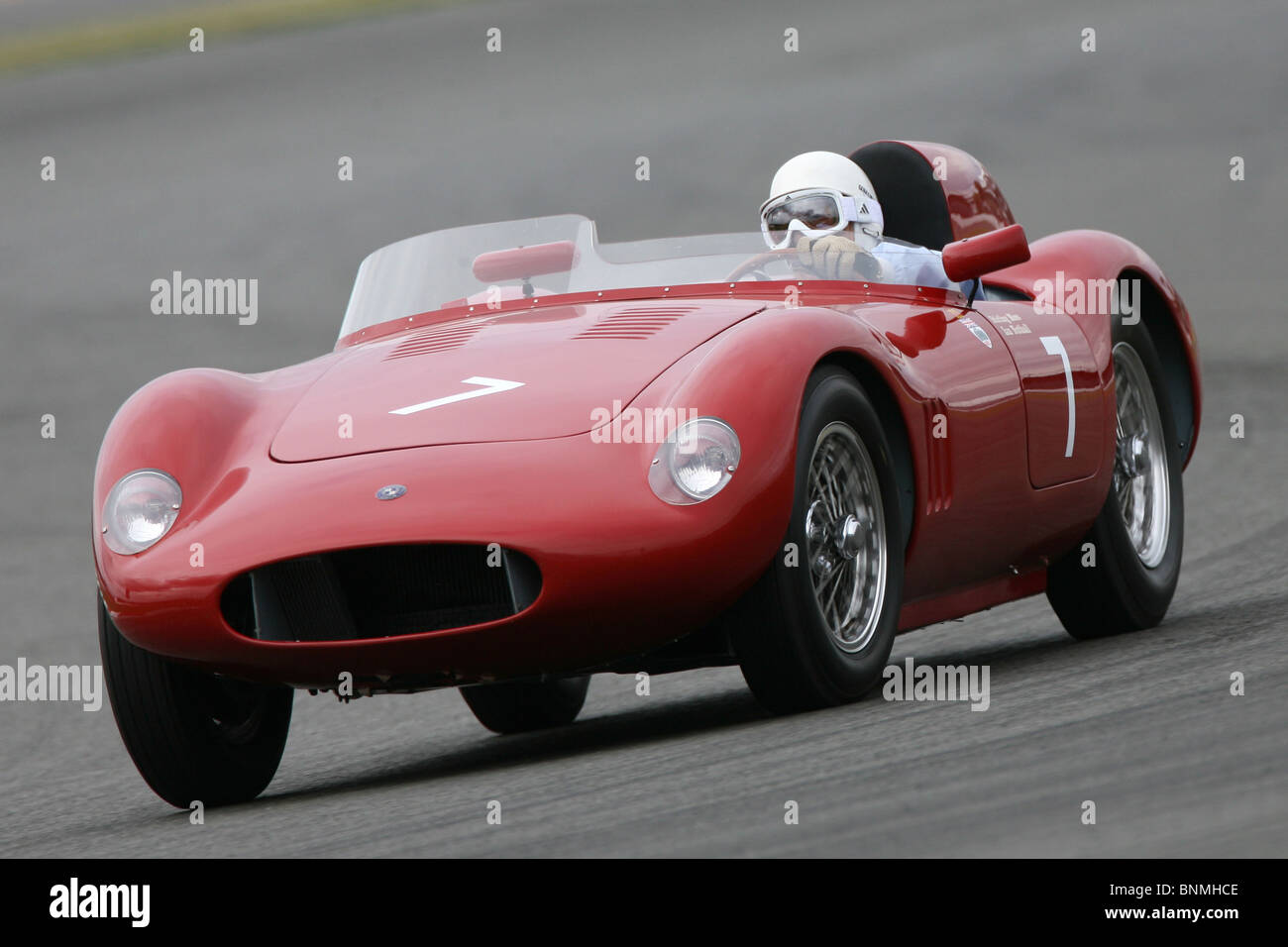 Sir Stirling Moss drives the OSCA during the Silverstone Classic, Silverstone Circuit, July 24th 2010. Stock Photo