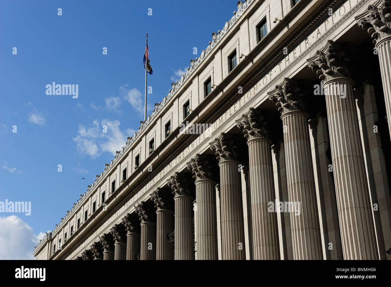 US Post Office Post Office flag columns architecture detail blue sky